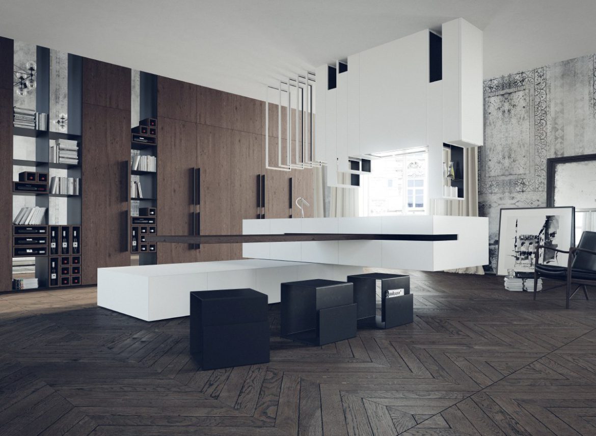 mẫu nội thất đen và trắng đẹp cho phòng ăn, nhà bếp