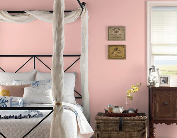 Phòng ngủ màu hồng ngọt ngào cho thiết kế căn hộ chung cư 60m2 3 phòng ngủ