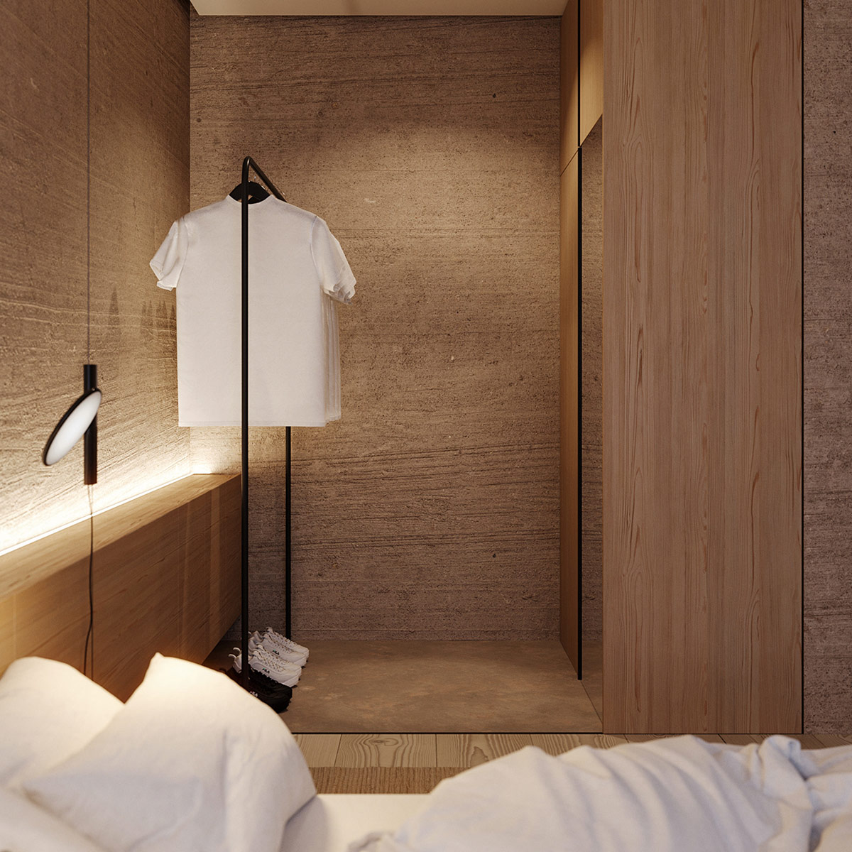 Mẫu thiết kế nội thất chung cư Eco Green với phòng ngủ tối giản ấm cúng