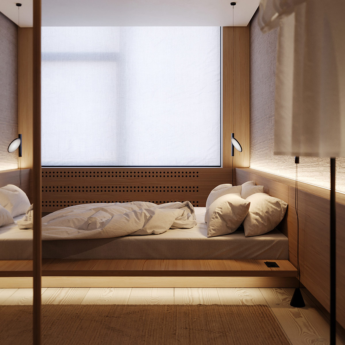 Mẫu thiết kế nội thất chung cư Eco Green với phòng ngủ tối giản ấm cúng