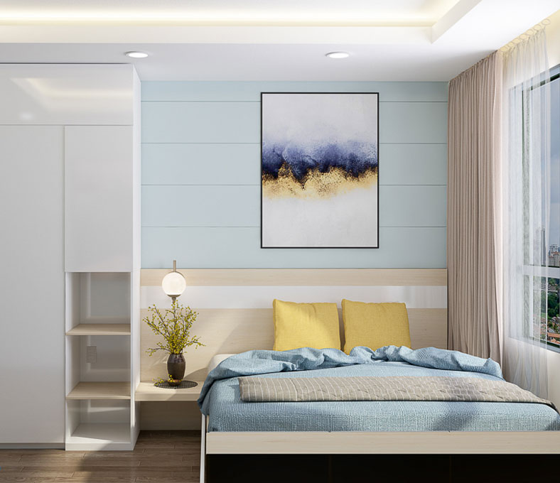 Mẫu thiết kế nội thất chung cư tối giản với phòng ngủ nhẹ nhàng