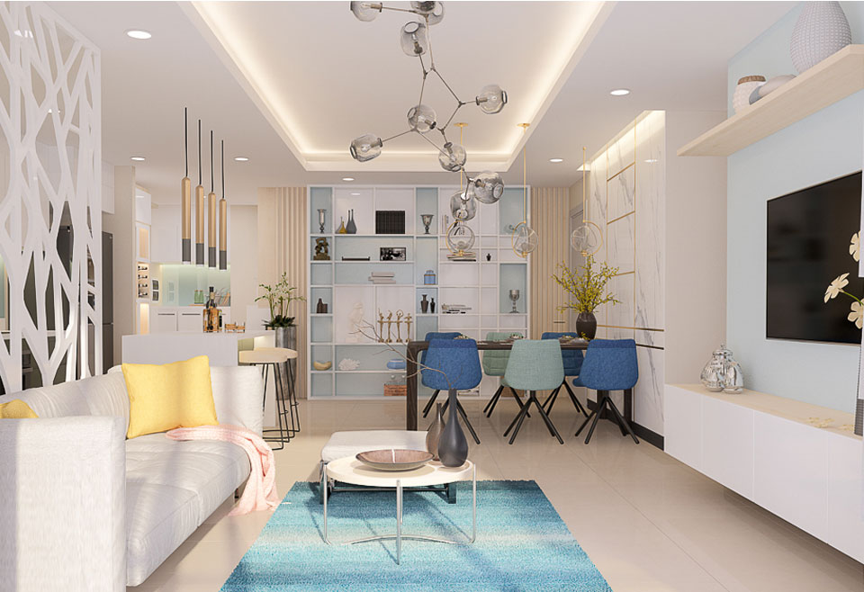 Không gian sinh hoạt chung của mẫu thiết kế nội thất chung cư ecopark
