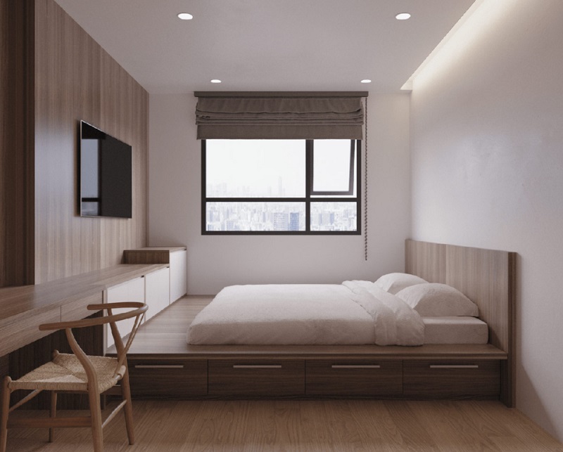 Mẫu thiết kế nội thất chung cư Times City có phòng ngủ tối giản 