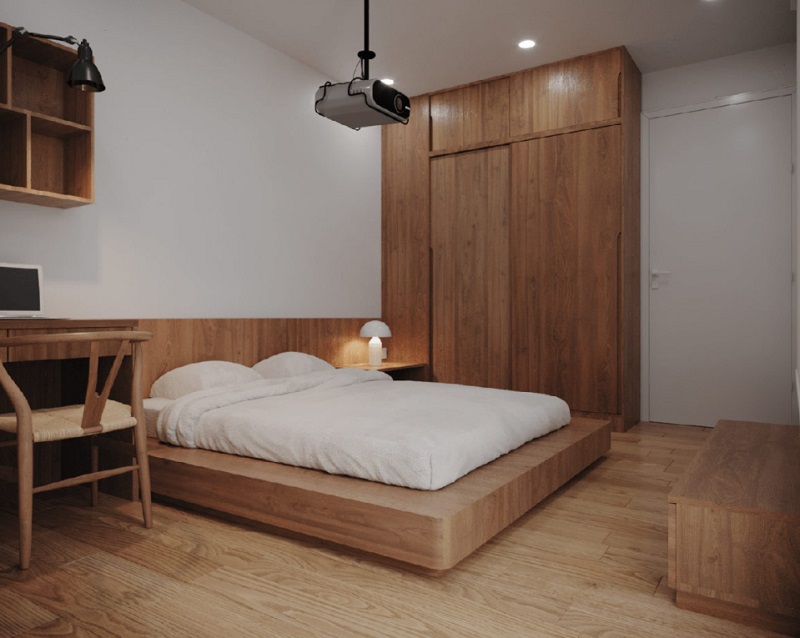 Mẫu thiết kế nội thất chung cư Times City có phòng ngủ tối giản 