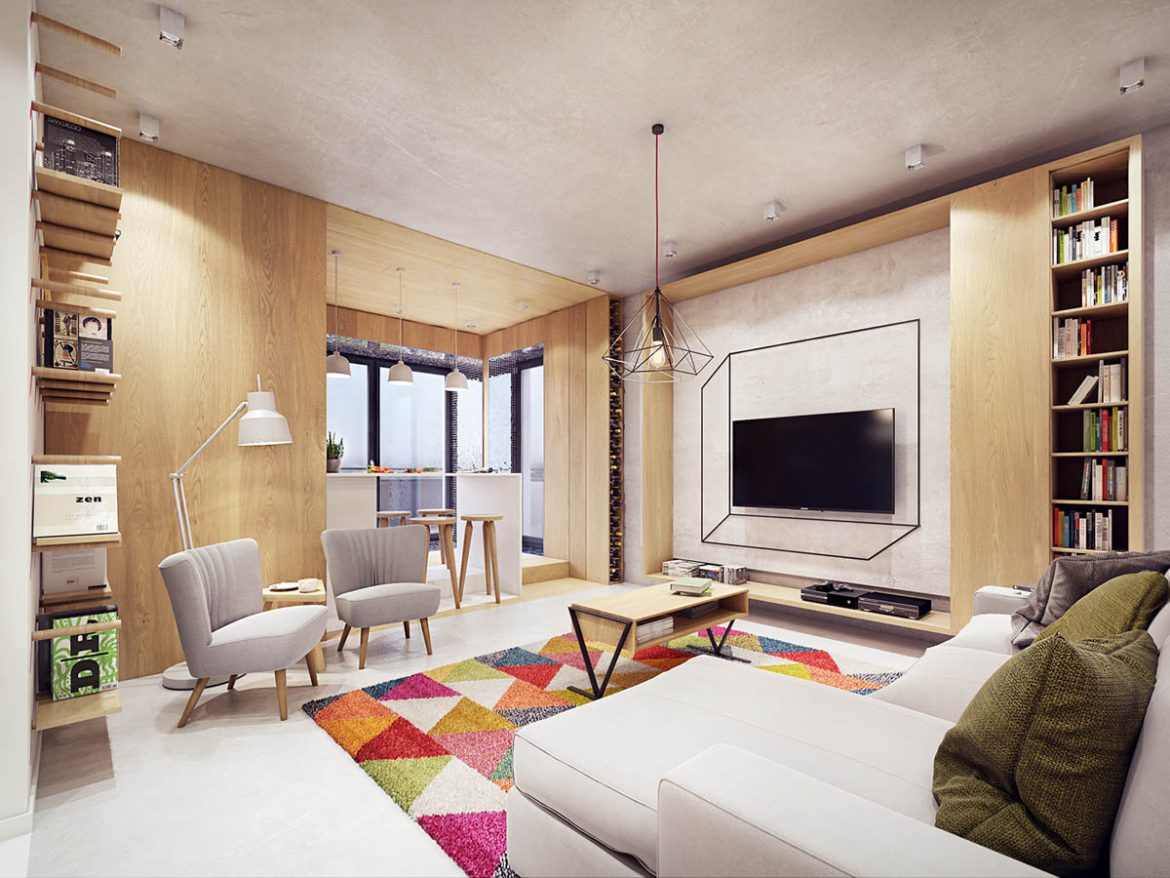 thiết kế nội thất đầy màu sắc cho căn hộ hiện đại tiện nghi.